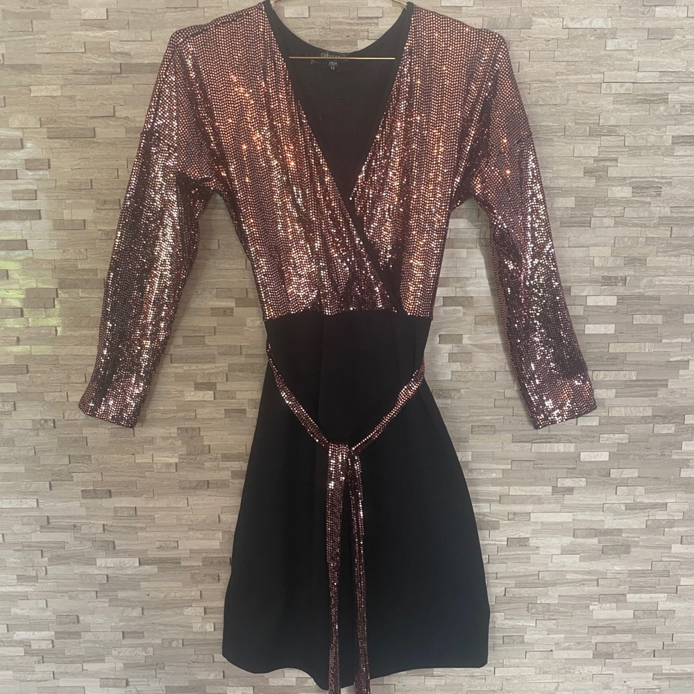 Pink and black sequined dress
